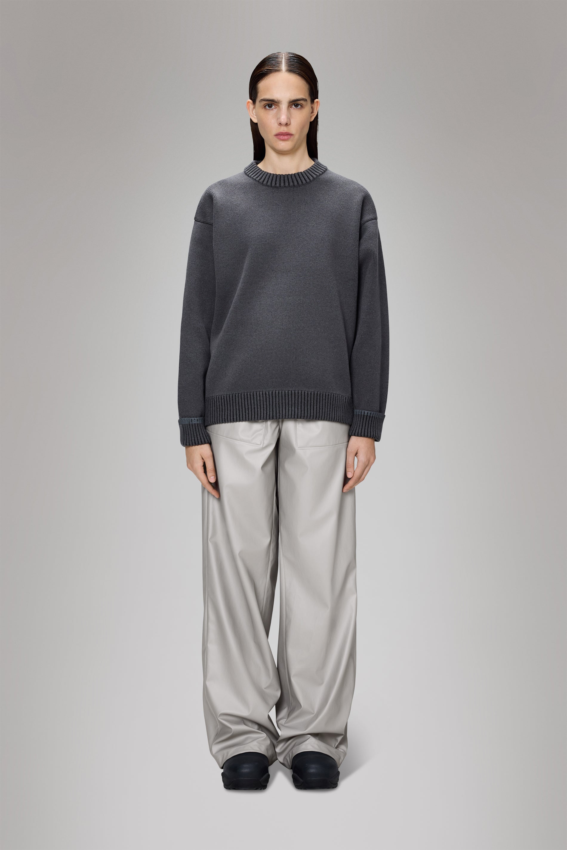 RAINS Sowa Knit Crew Neck Grey/Black Crew Neck