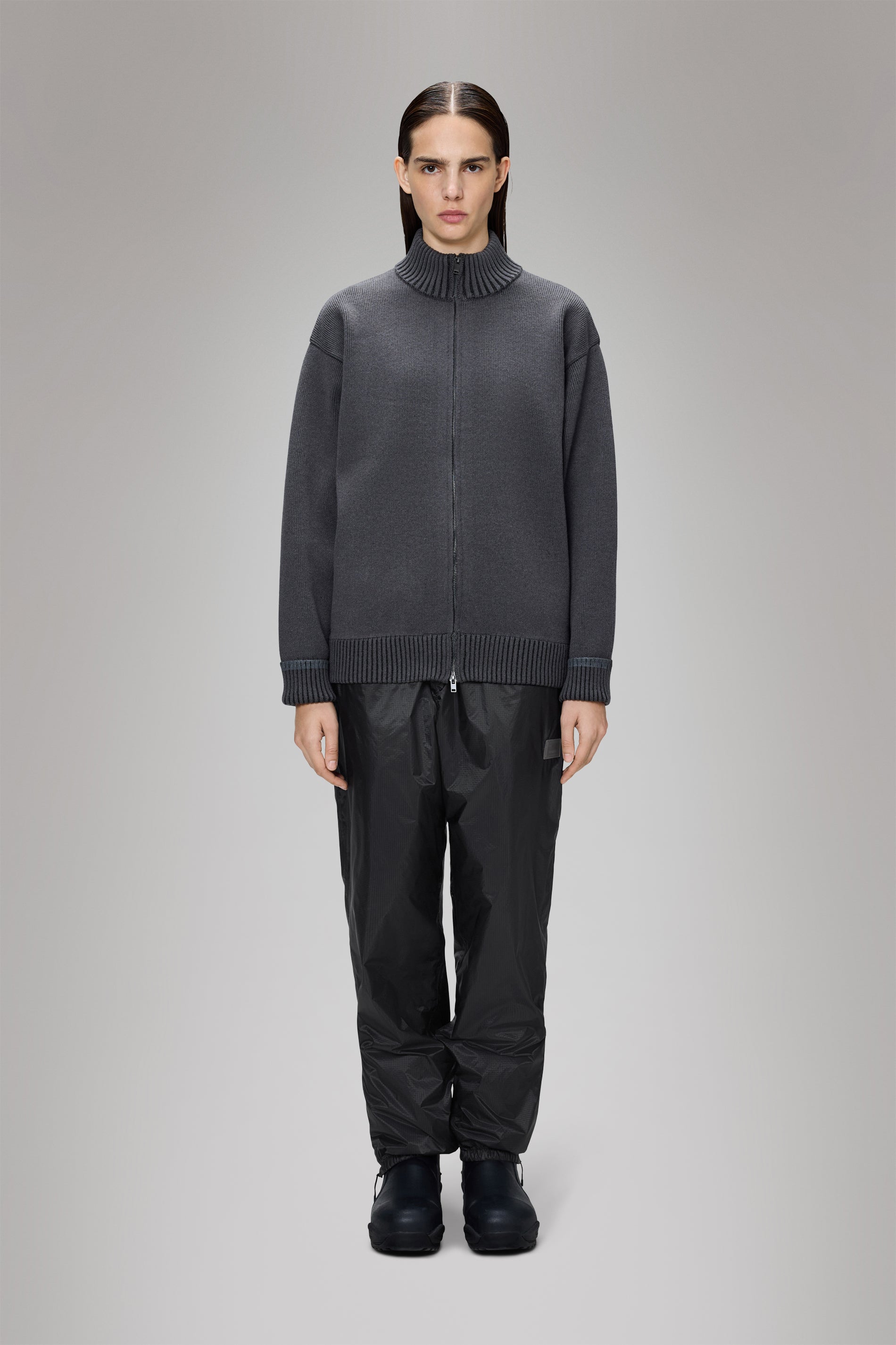 RAINS Sowa Knit Zip Cardigan Grey/Black Cardigan