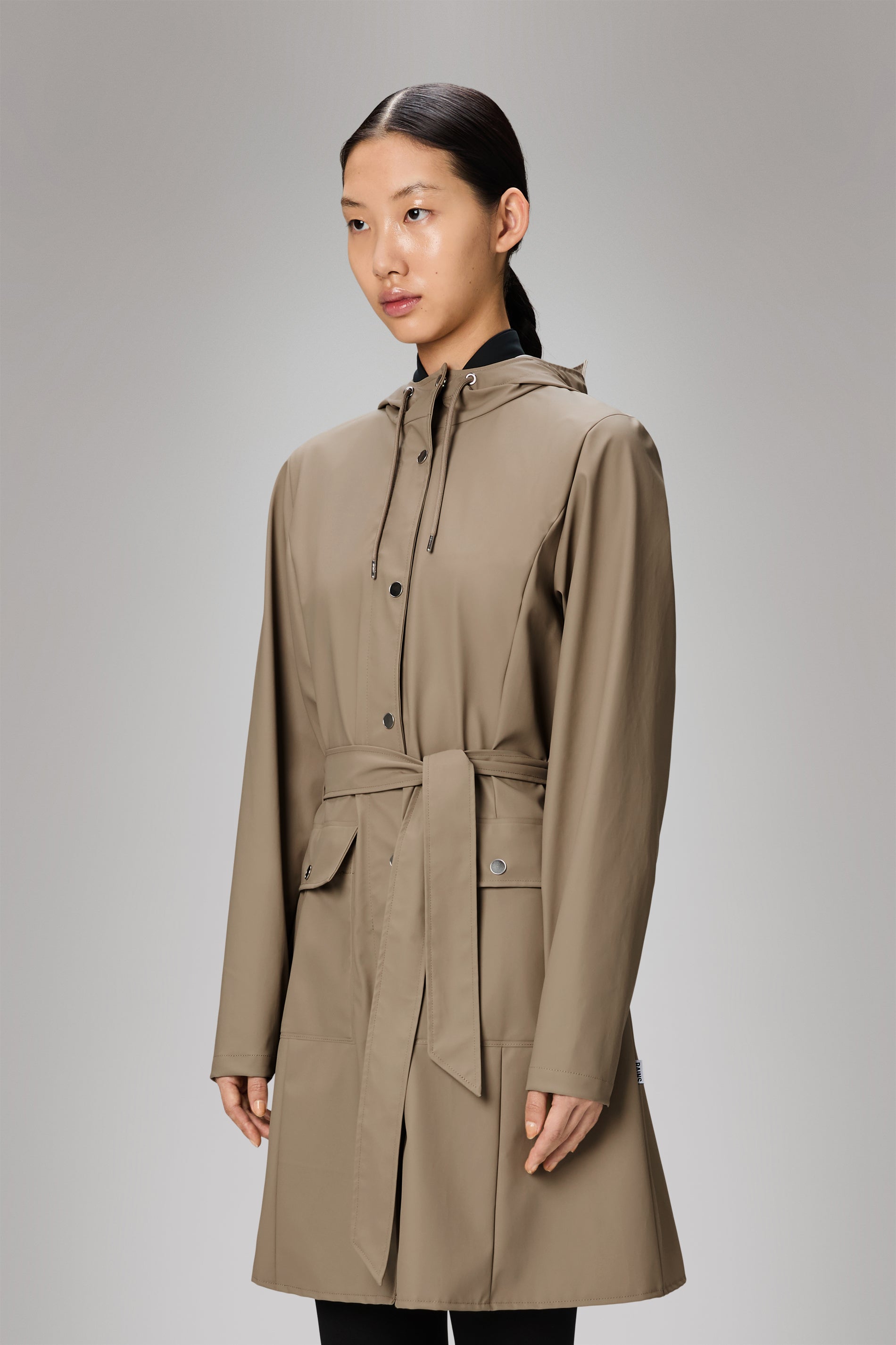 RAINS Curve Long Jacket
 Beige Jacket