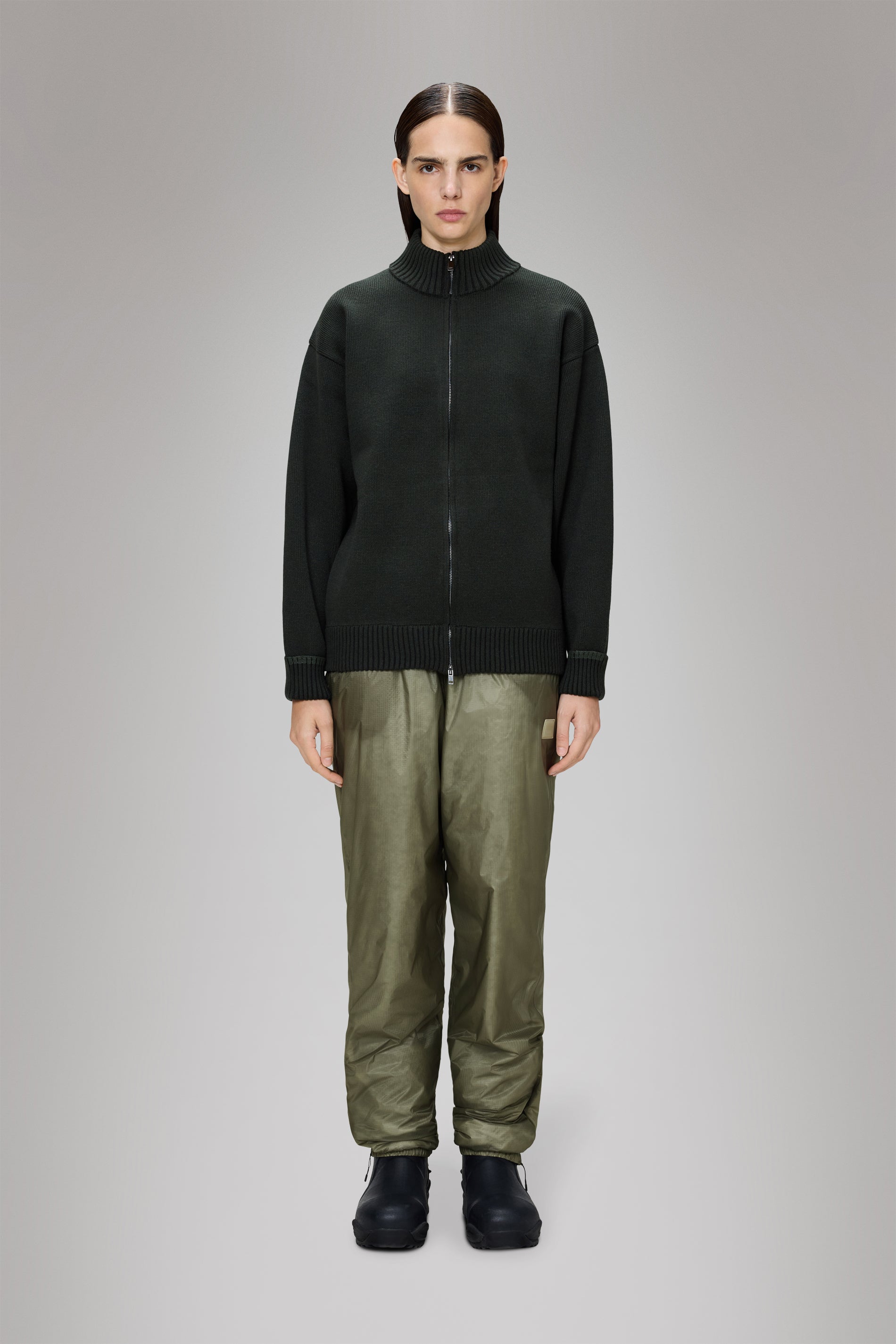 RAINS Sowa Knit Zip Cardigan Green/Black Cardigan