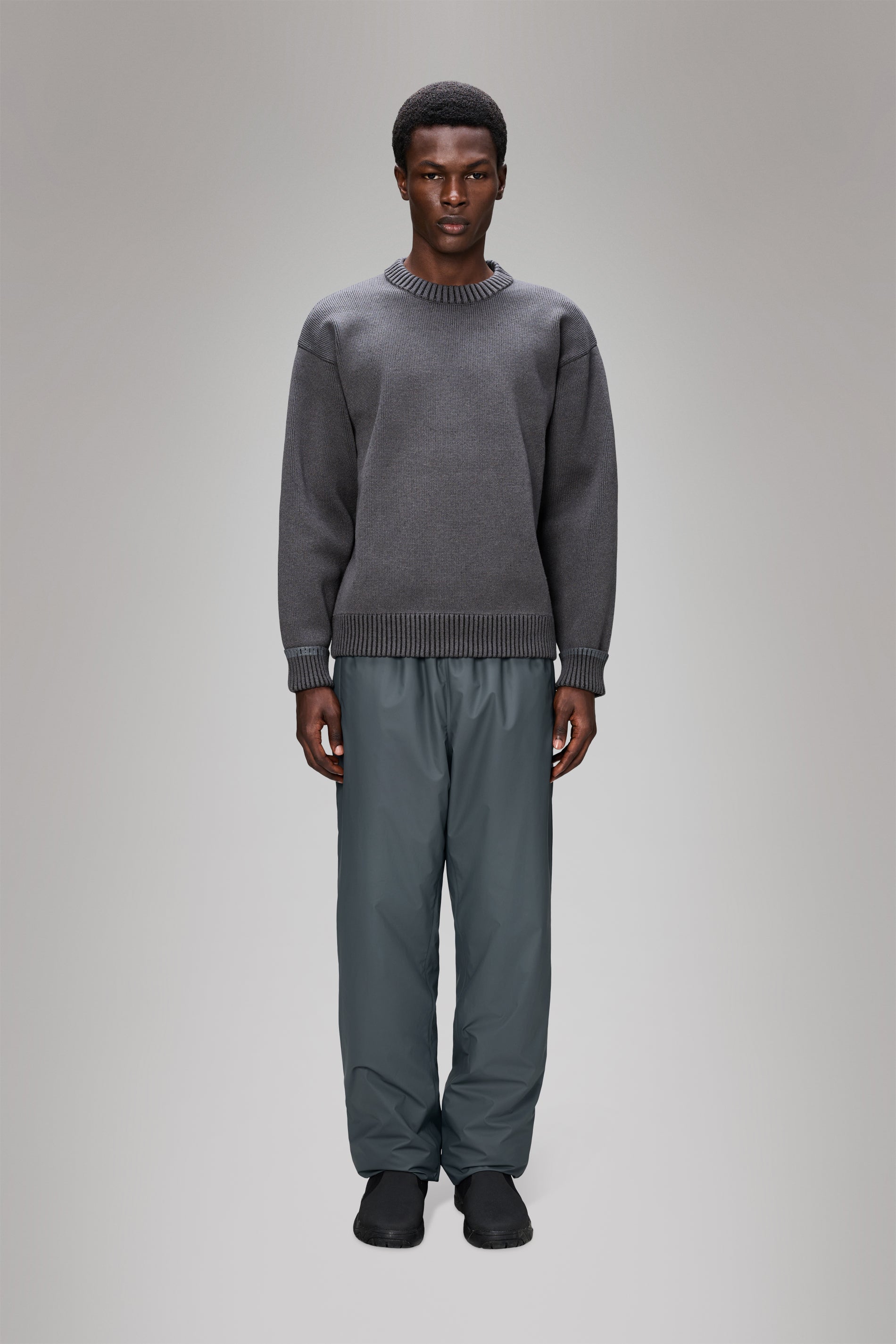 RAINS Sowa Knit Crew Neck Grey/Black Crew Neck