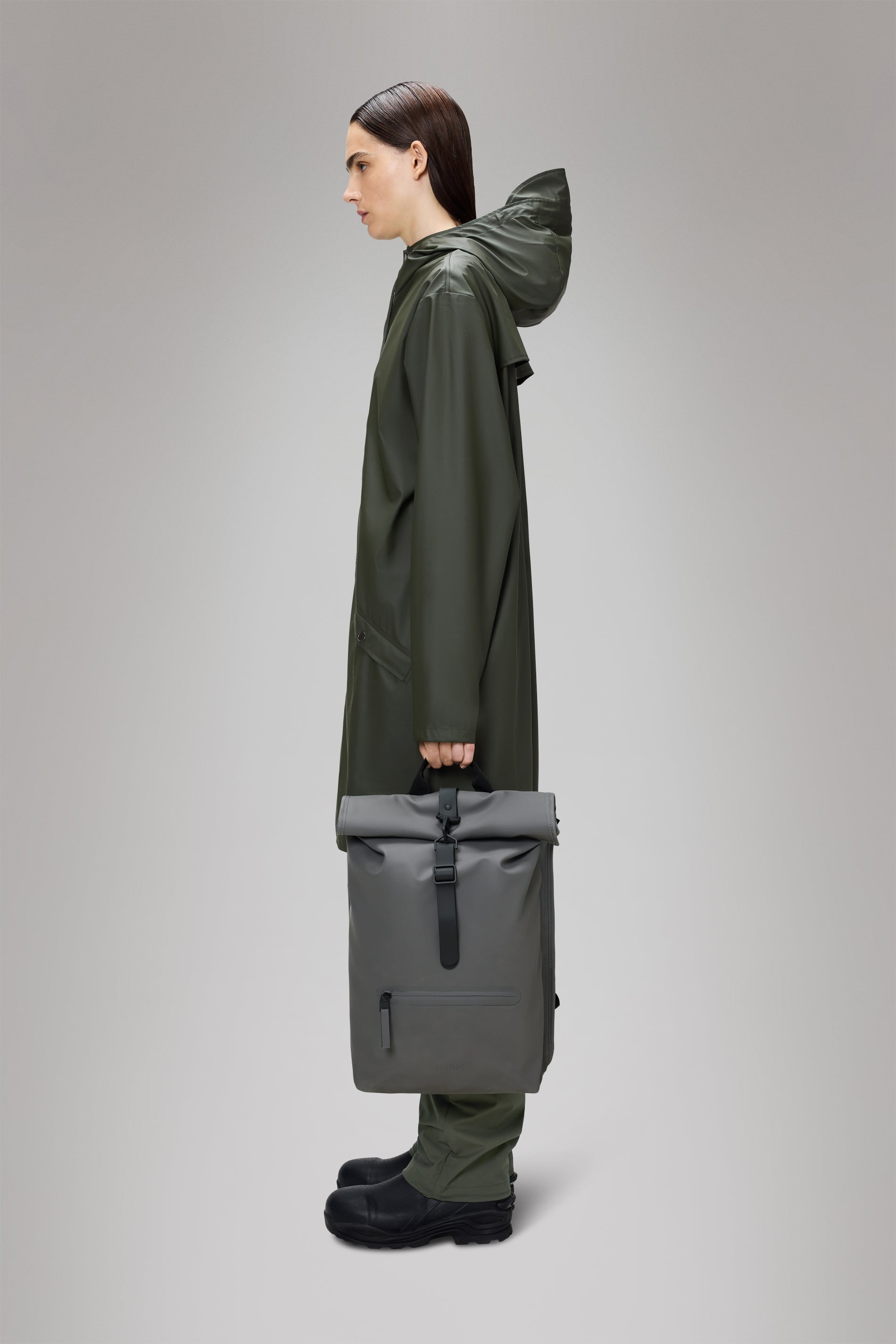 RAINS Rolltop Rucksack Grey 17L H60 x D11 x W32 cm Backpack