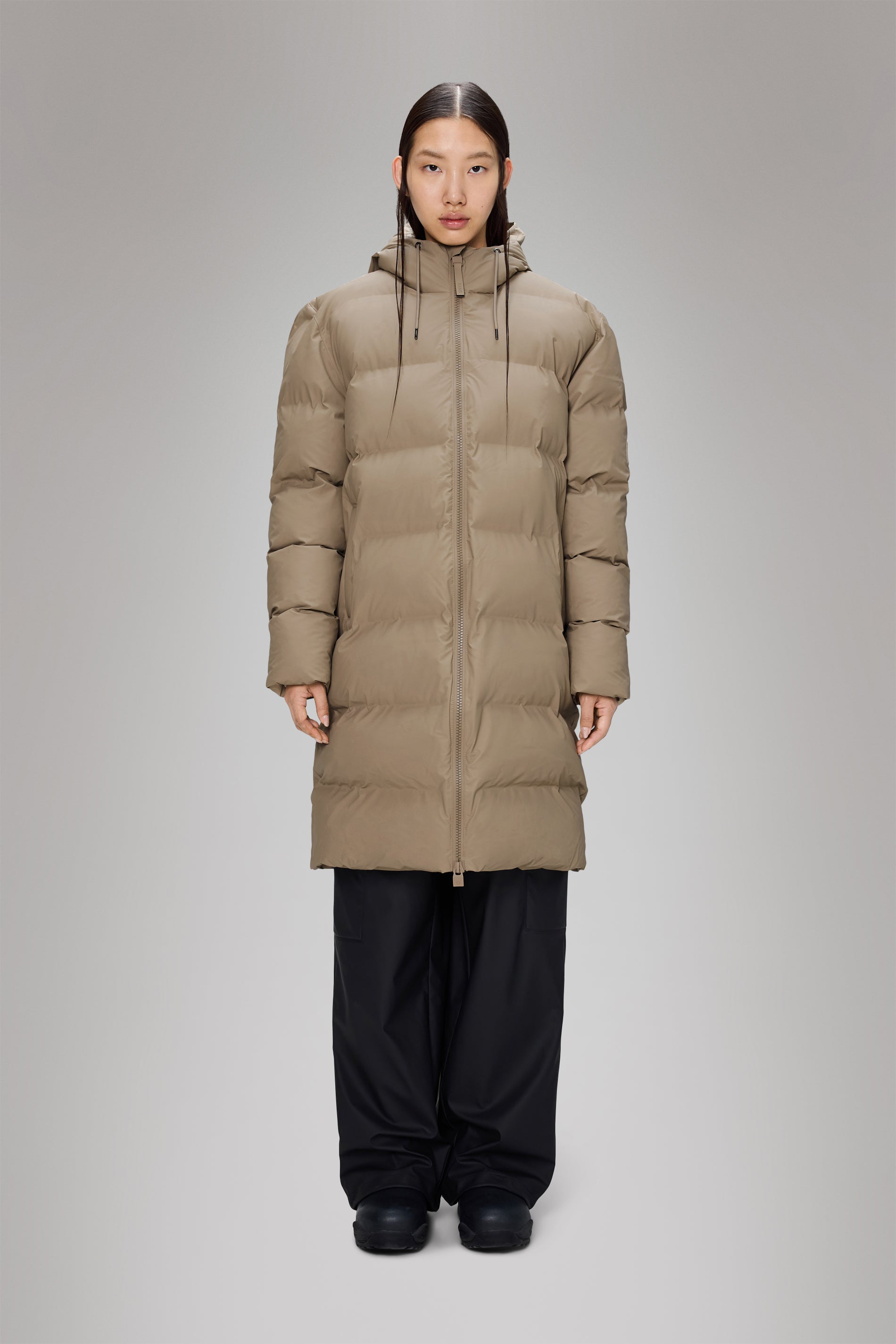 RAINS Alta Longer Puffer Jacket Beige Jacket