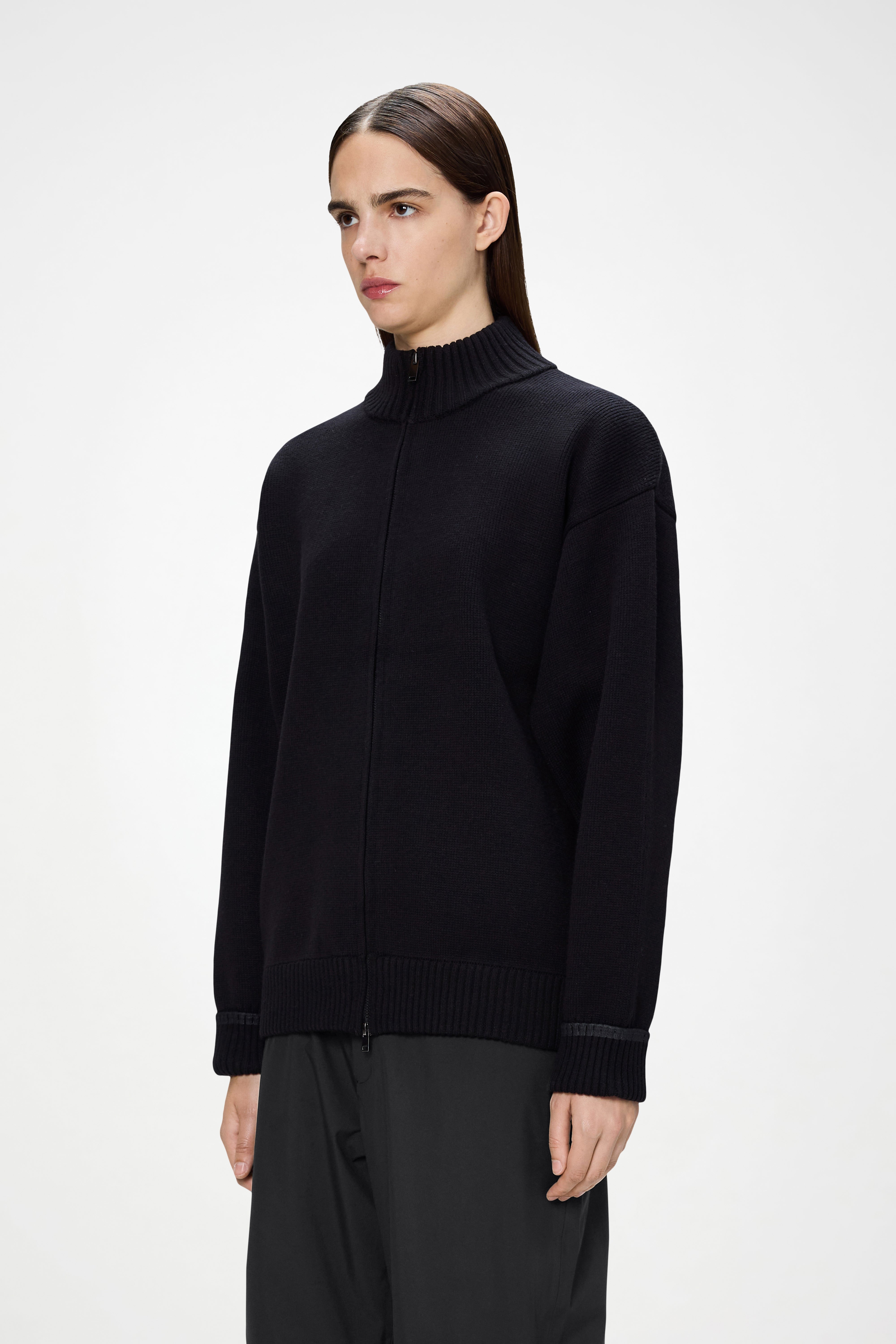 RAINS Sowa Knit Zip Cardigan Black Long Sleeve