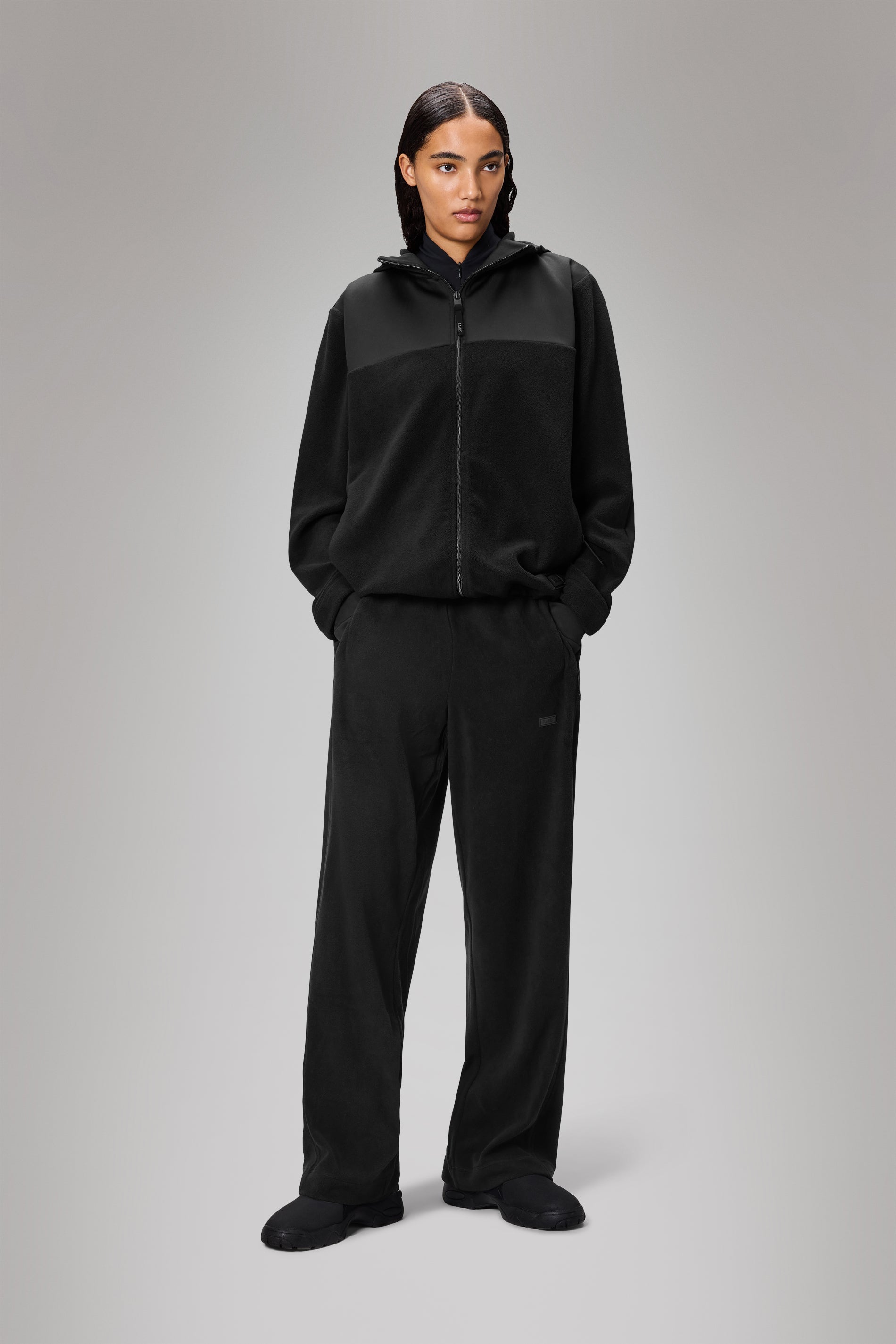 RAINS Addis Fleece Pants Wide Black Pants