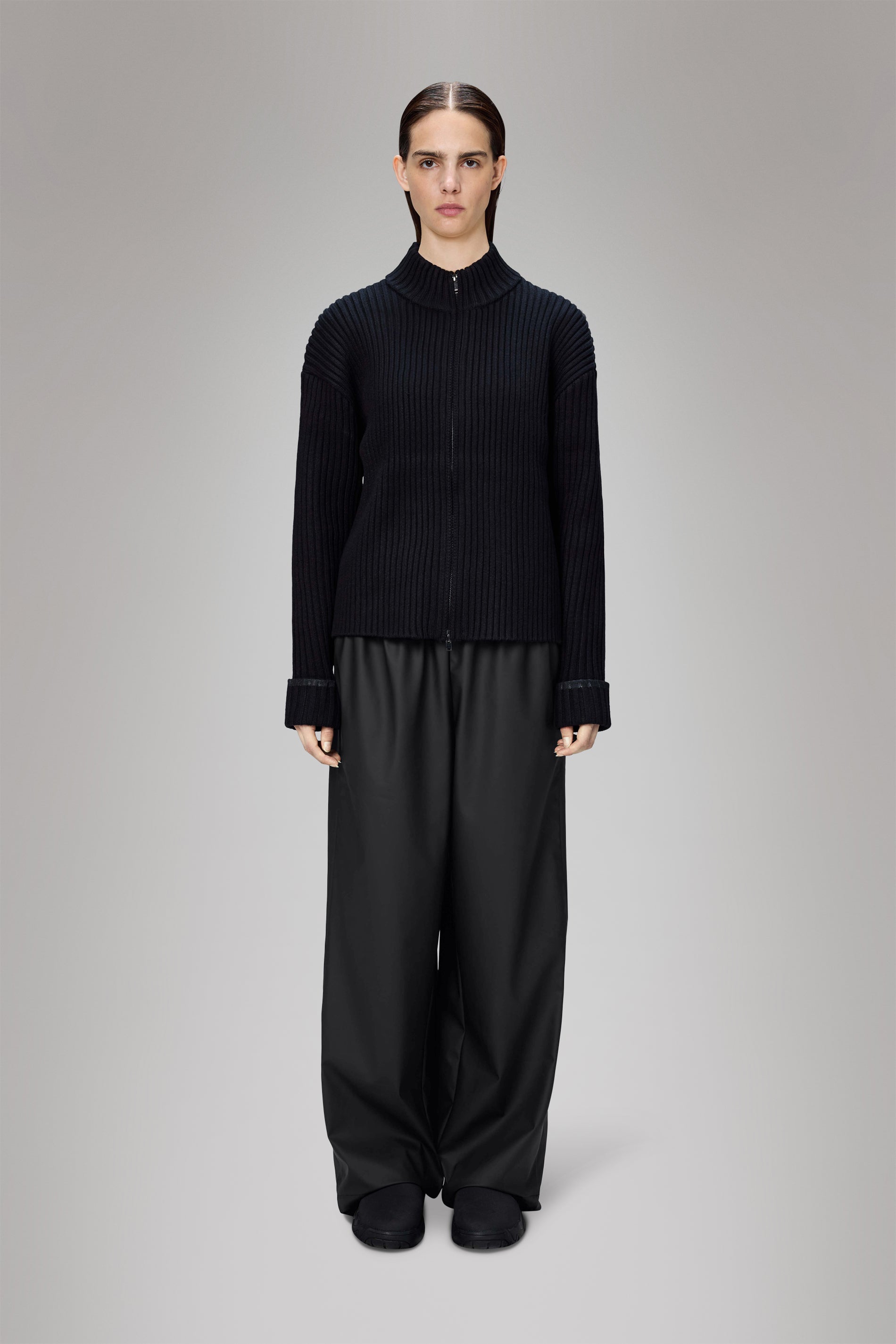 RAINS Sapa Knit W Zip Cardigan Black Long Sleeve