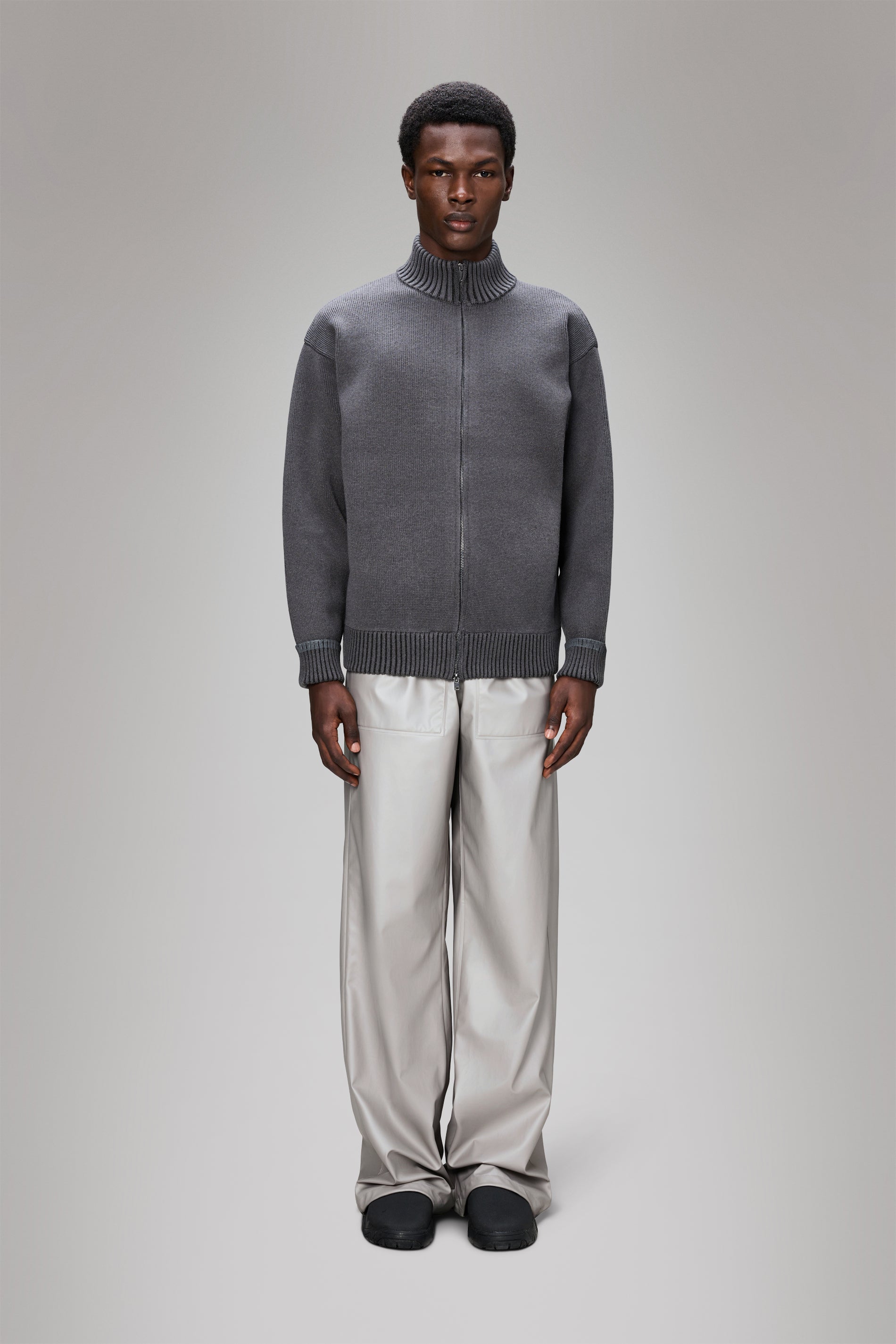 RAINS Sowa Knit Zip Cardigan Grey/Black Cardigan
