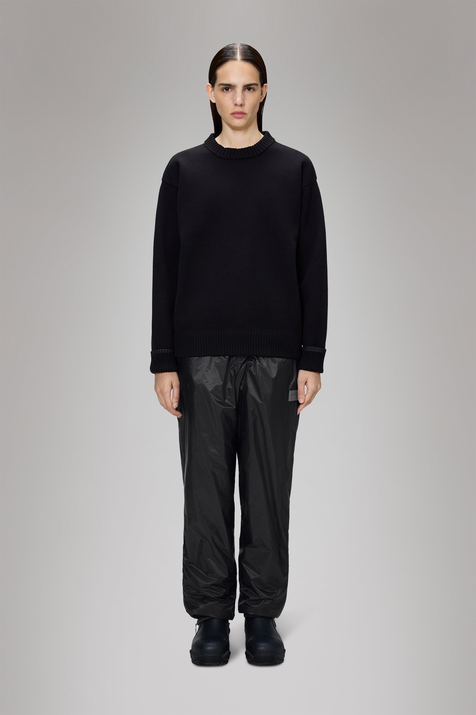 RAINS Sowa Knit Crew Neck Black Crew Neck