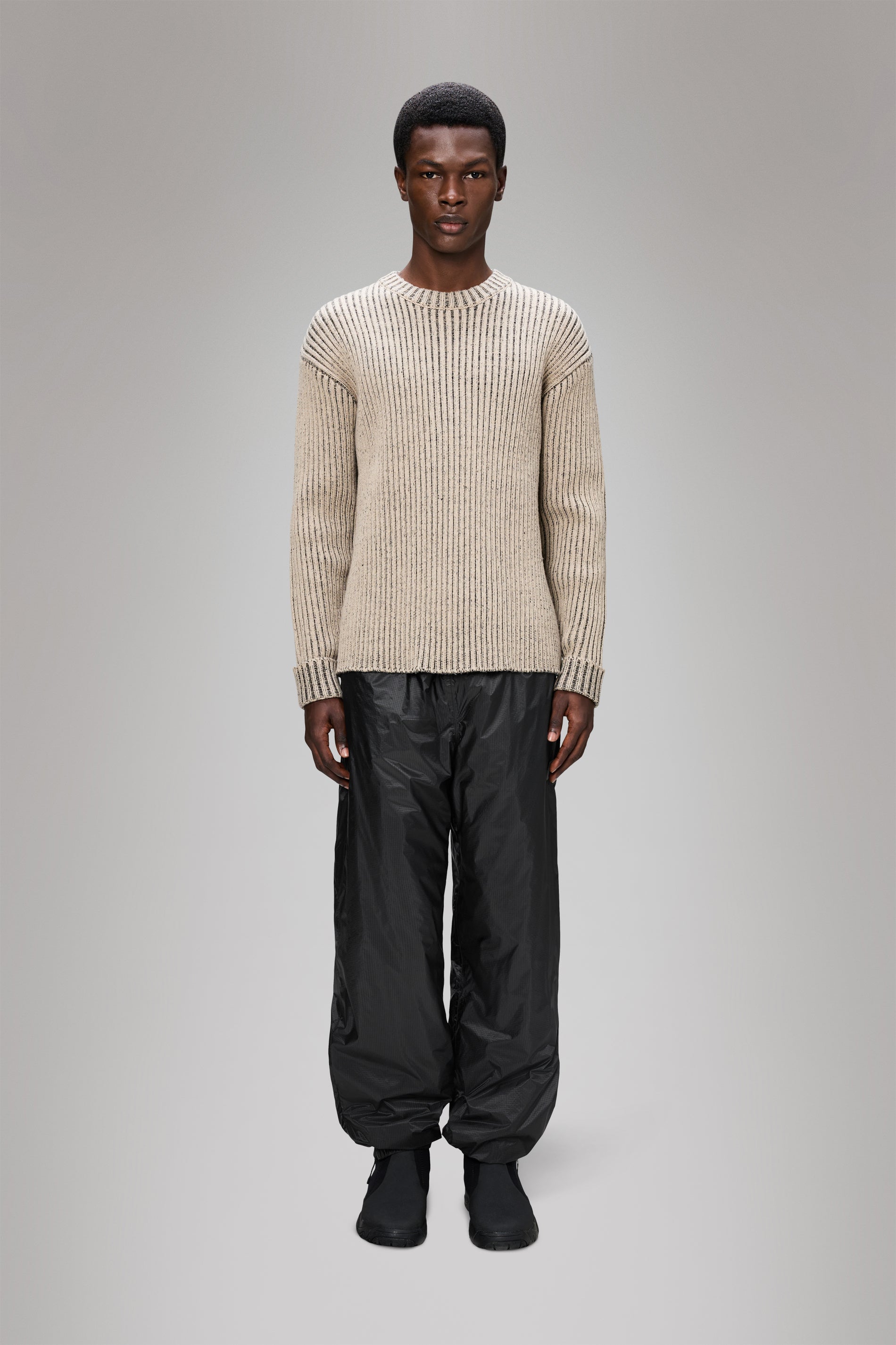 RAINS Sapa Knit Crew Neck Beige/Black Crew Neck