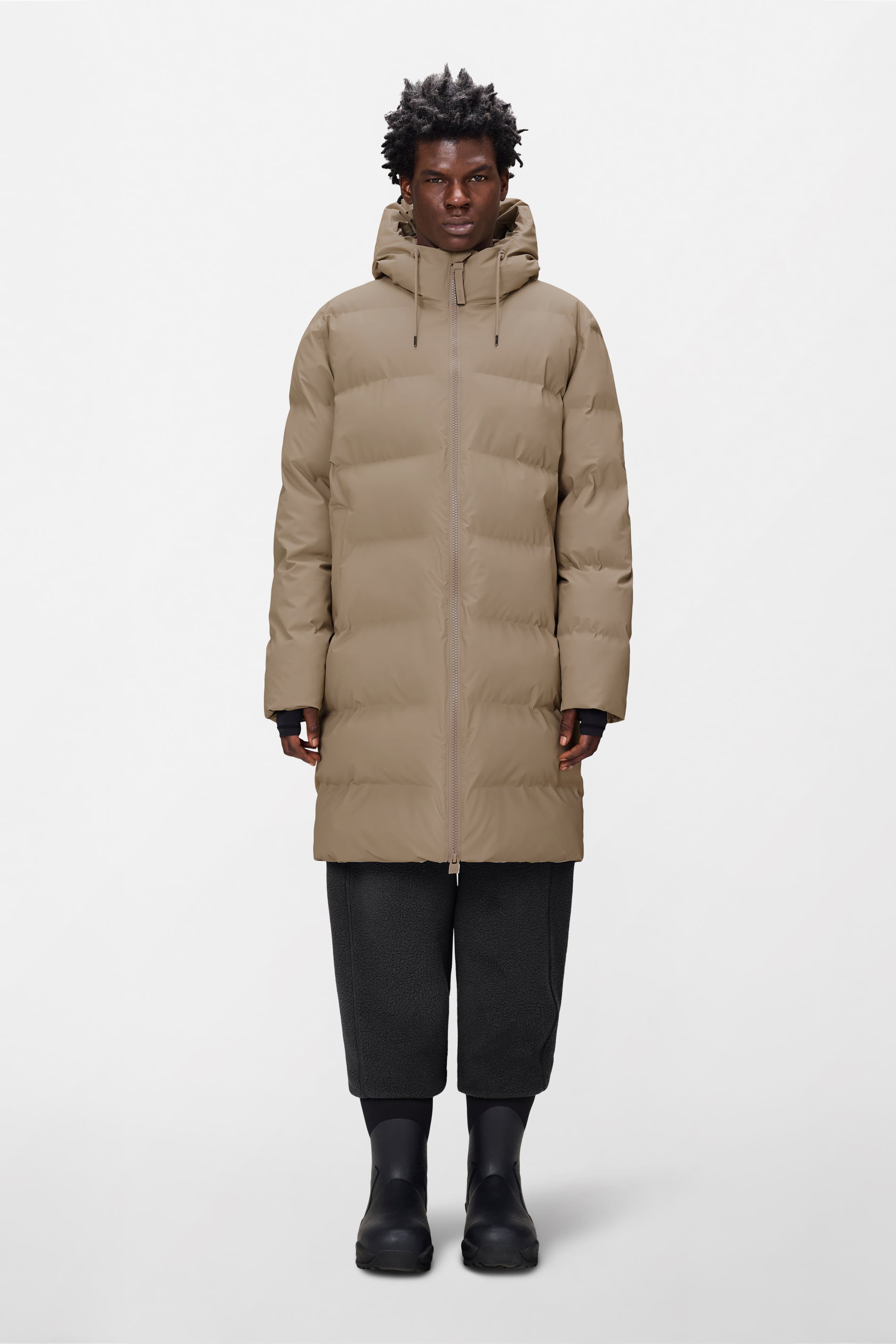 RAINS Alta Longer Puffer Jacket Beige Jacket