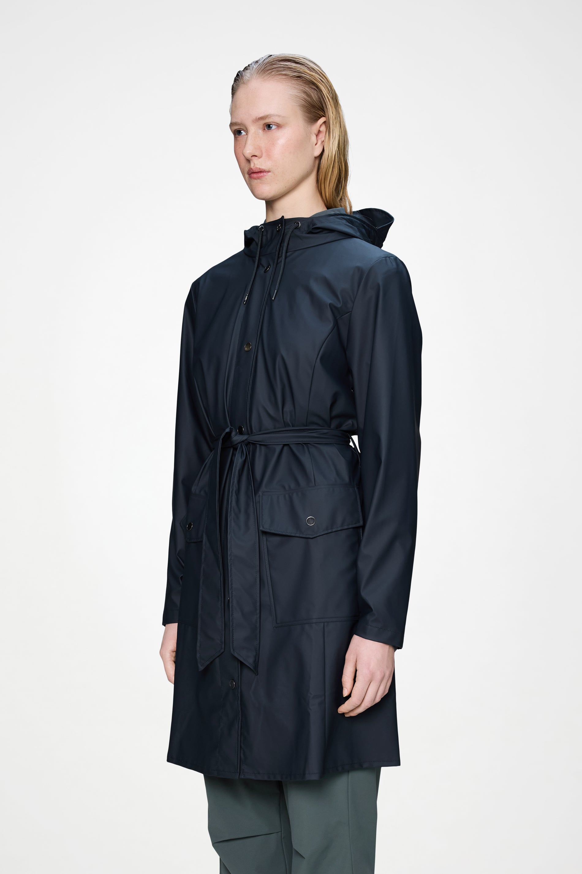 RAINS Curve Long Jacket
 Navy Jacket
