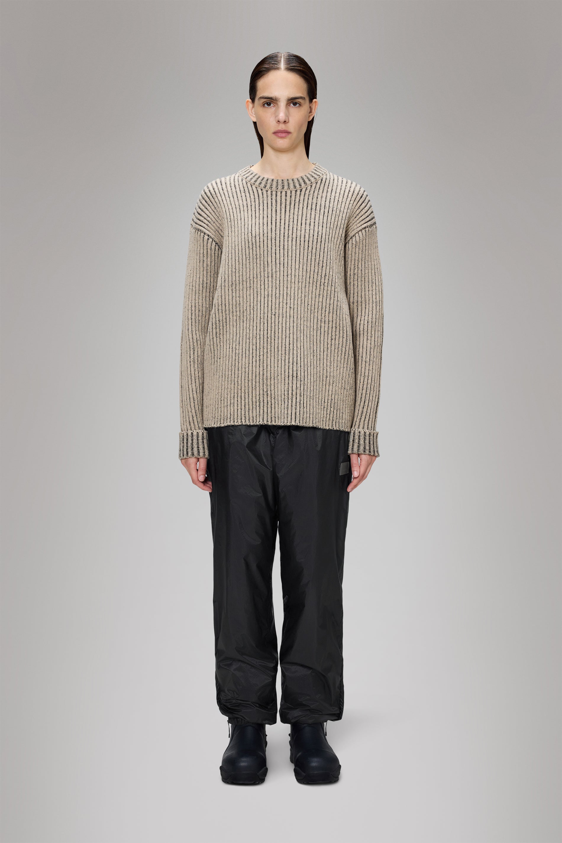 RAINS Sapa Knit Crew Neck Beige/Black Long Sleeve