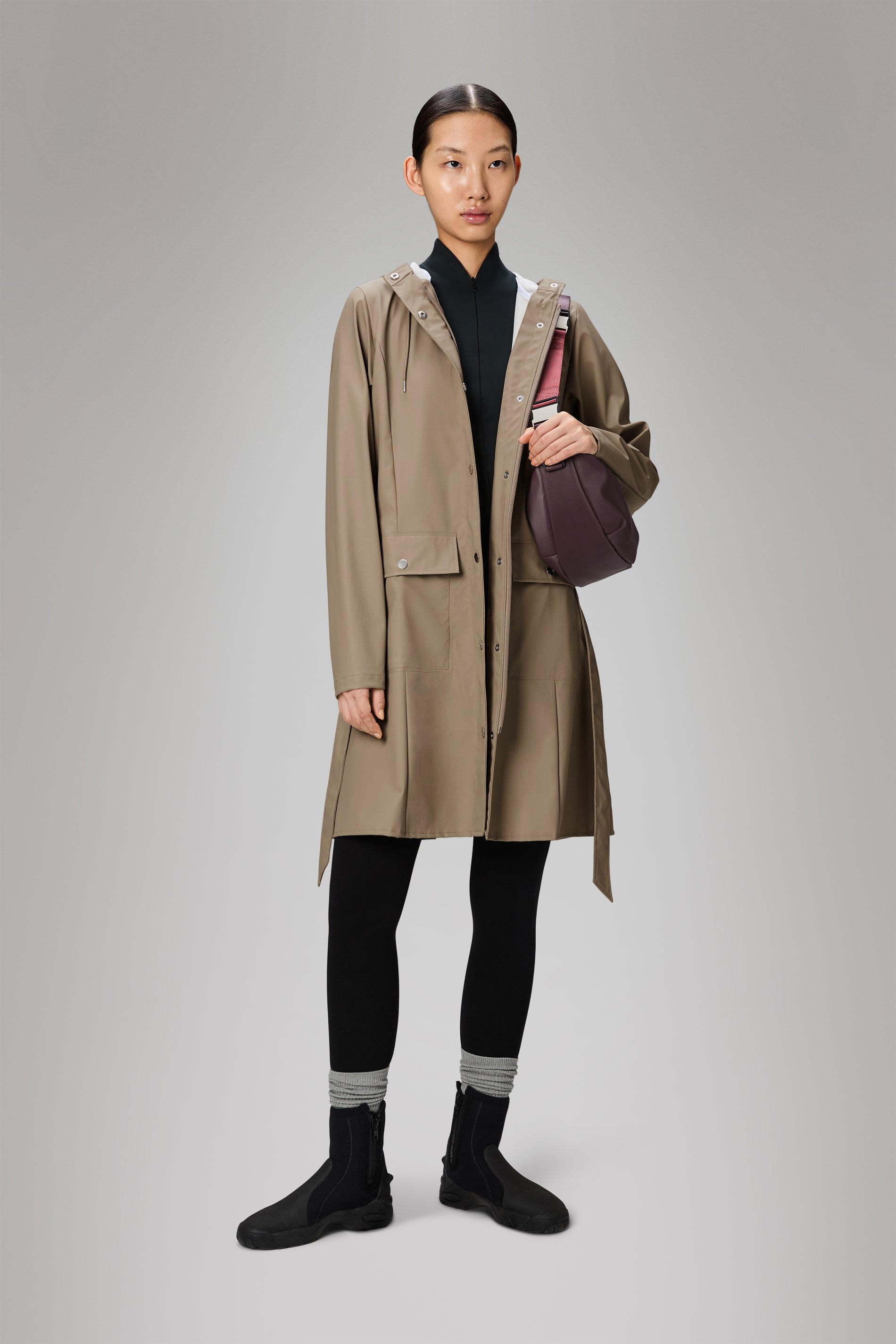 RAINS Curve Long Jacket
 Beige Jacket