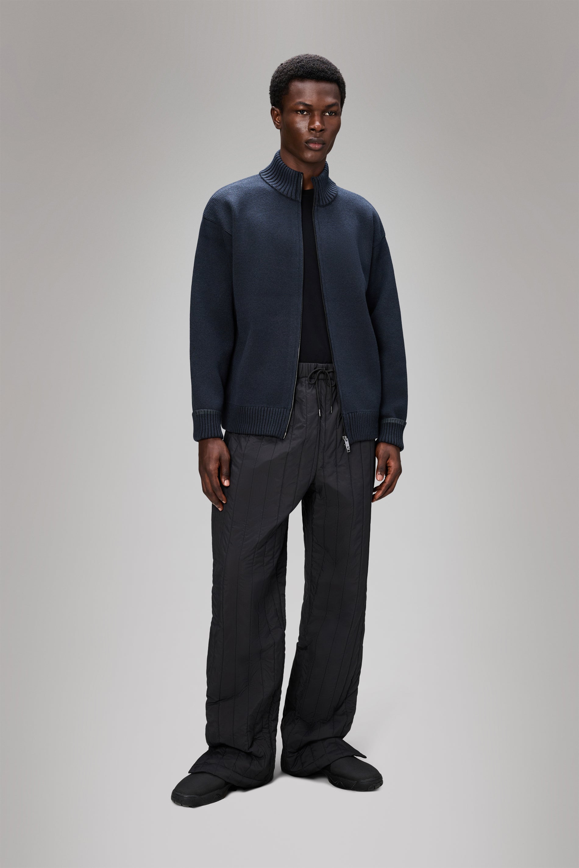 RAINS Sowa Knit Zip Cardigan Navy/Black Long Sleeve