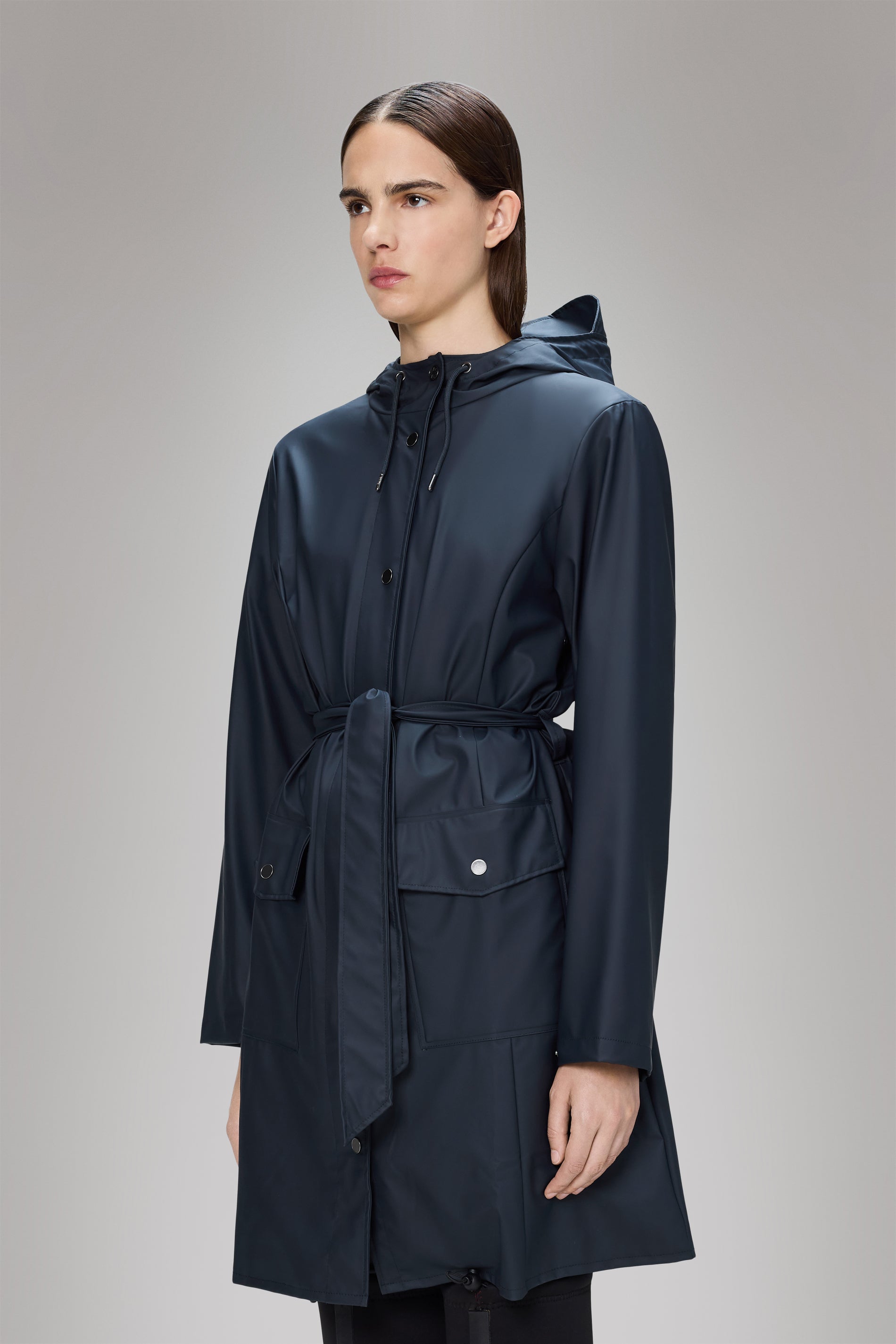 RAINS Curve Long Jacket
 Navy Jacket